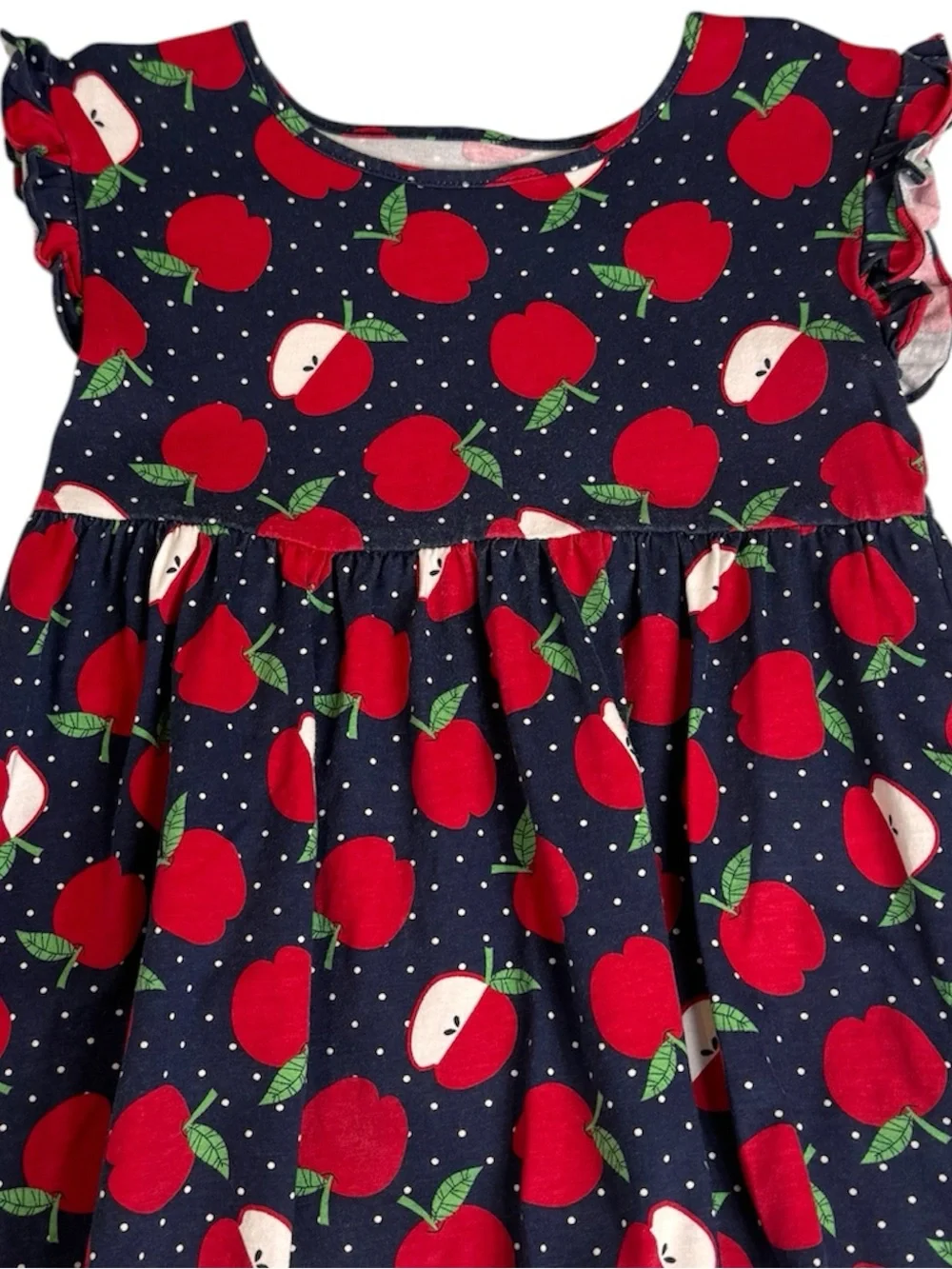 The Children's Place Navy Dress with Red Apple Print 3T